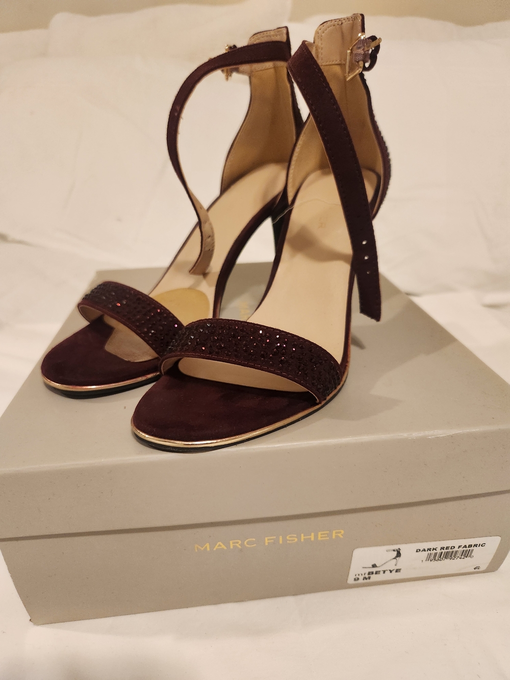 Marc Fisher Dark Red Suede Ankle Strap Heels